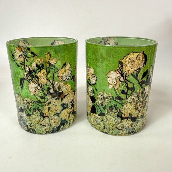 Van Gogh Roses Glass Candle Holders Set Of 2 - Picture 3 of 5